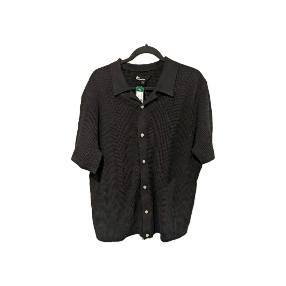 The Commons Men's Black Large Sweater Knit Camp Collar Shirt NWT